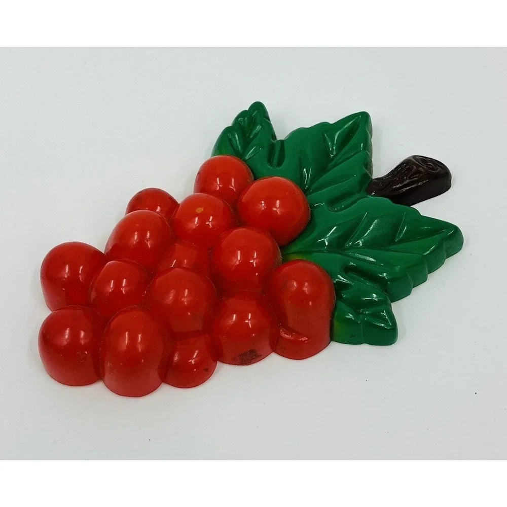 Vintage 3D Refrigerator Magnets Molded Plastic Grapes and Watermelon